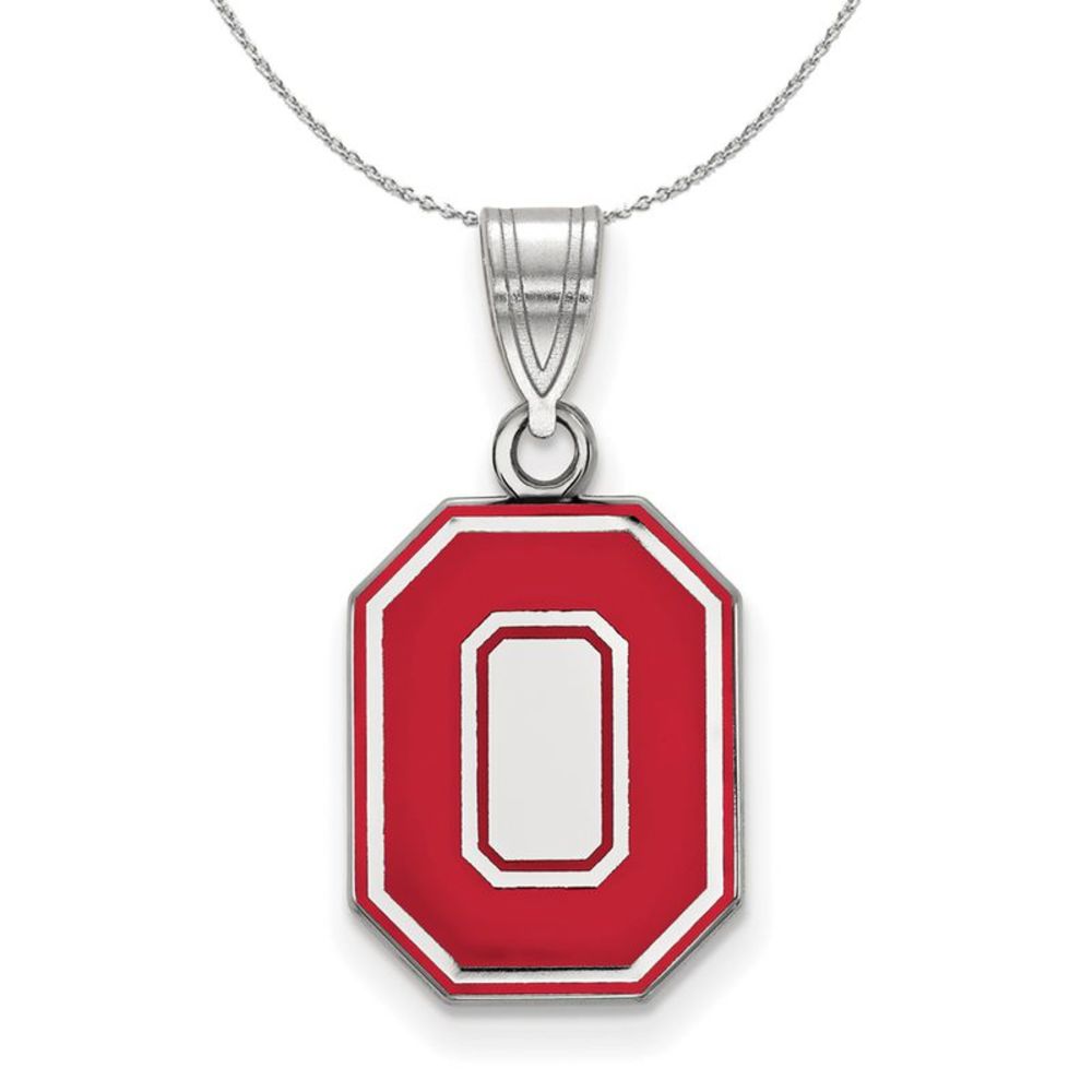 Sterling Silver Ohio State Medium Enamel 'O' Necklace - 16 Inch